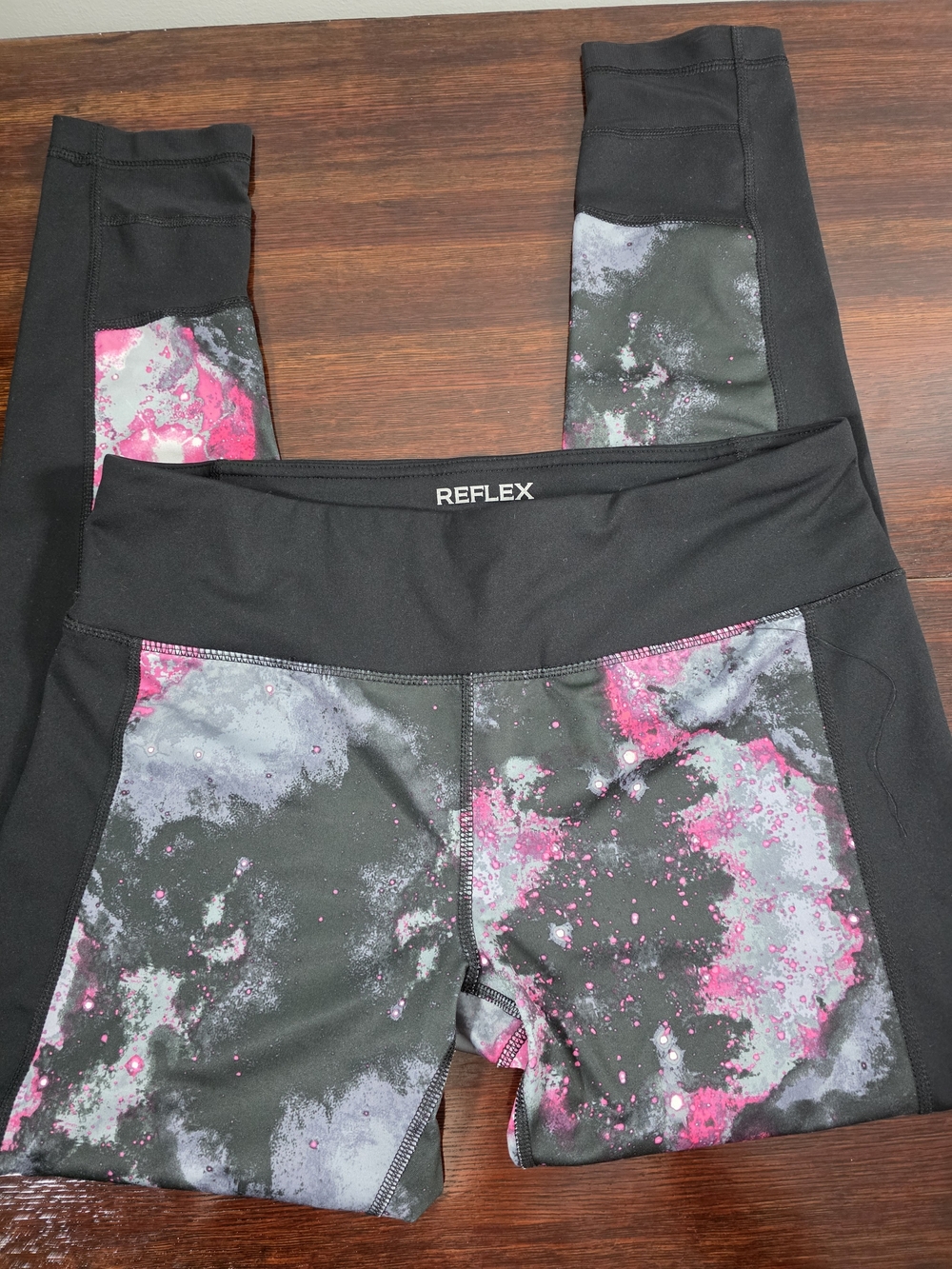 Reflex Black Pink Gray Abstract Print Workout Leggings Size Large
